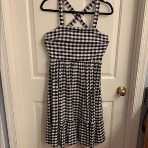 Black & white criss cross back gingham strap dress